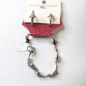 Sterling Silver Dolphin Link Bracelet & Earrings